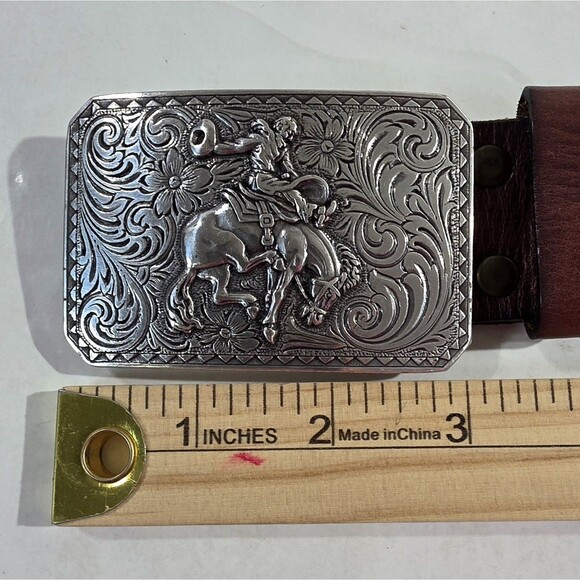 Nocona Western Brown Leather Belt Rodeo Cowboy Removeable Buckle 36” Waist - Picture 9 of 11